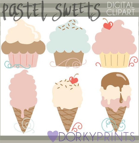 Pastel Cupcake and Ice Cream Food Clipart