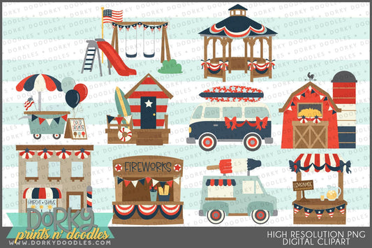 Patriotic Town Summer Clipart - Dorky Doodles