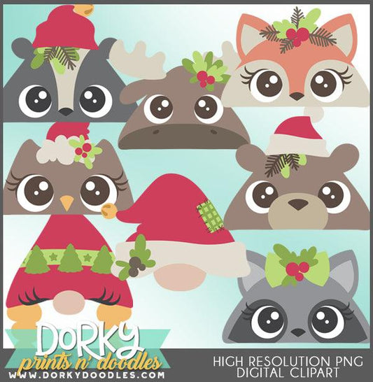 Peeking Animal Faces Christmas Clipart