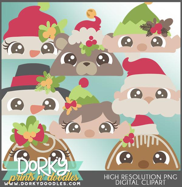 Peeking Faces Christmas Clipart