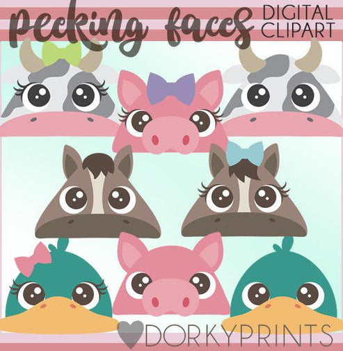 Peeking Faces Farm Animals Clipart – Dorky Doodles
