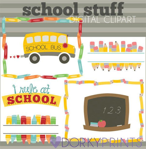 Pencil and Crayon Frames School Clipart