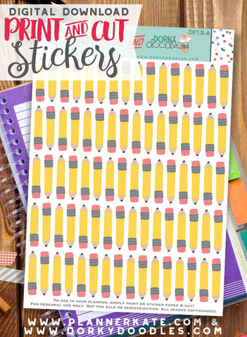Pencil Print and Cut Planner Stickers