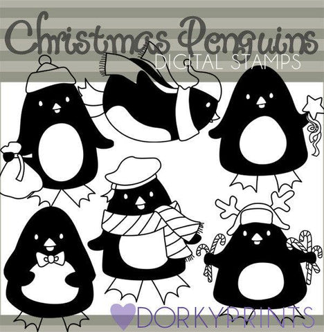 Penguins Blackline Christmas Clipart