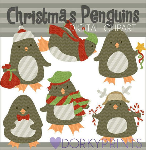 Penguins with Chevron Christmas Clipart
