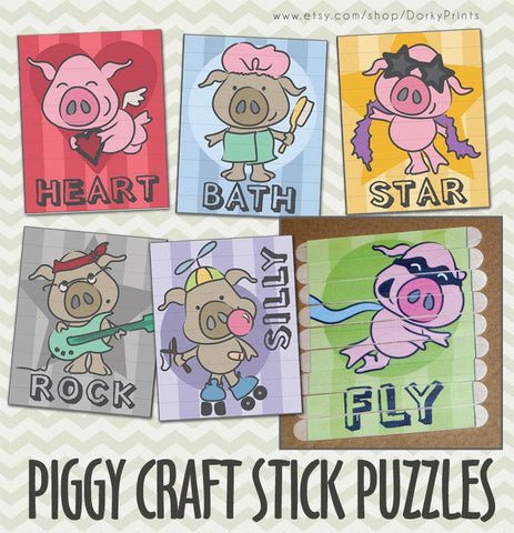 Pig Craft Stick Puzzles Learning Printables