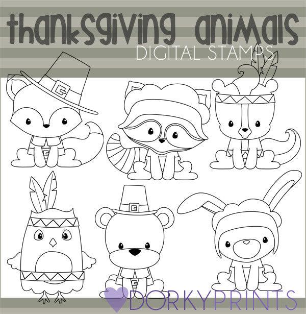 Pilgrim Animals Black Line Thanksgiving Clipart