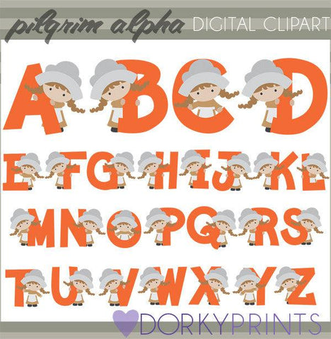 Pilgrim Girls Alphabet Clipart