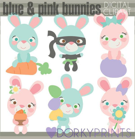 Pink and Blue Bunnies Spring Clipart