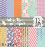 Pink and Blue Easter Bunnies Digital Paper Pack