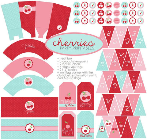 Pink and Red Cherries Birthday Party Printables