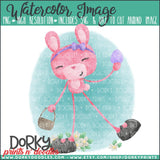 Pink Easter Bunny Watercolor PNG