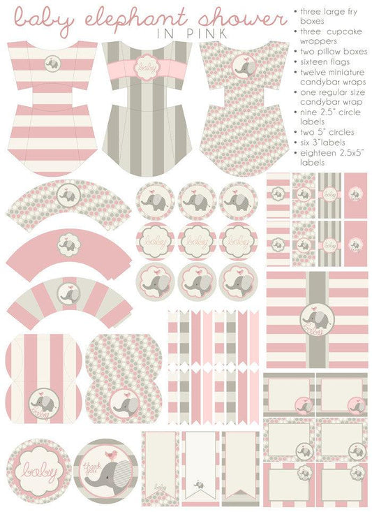 Pink Elephant Baby Shower Printables