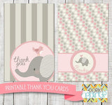 Pink Elephant Thank You Cards Baby Shower Printables