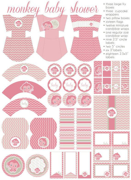 Pink Monkey Baby Shower Printables – Dorky Doodles