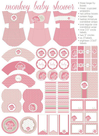 Pink Monkey Baby Shower Printables