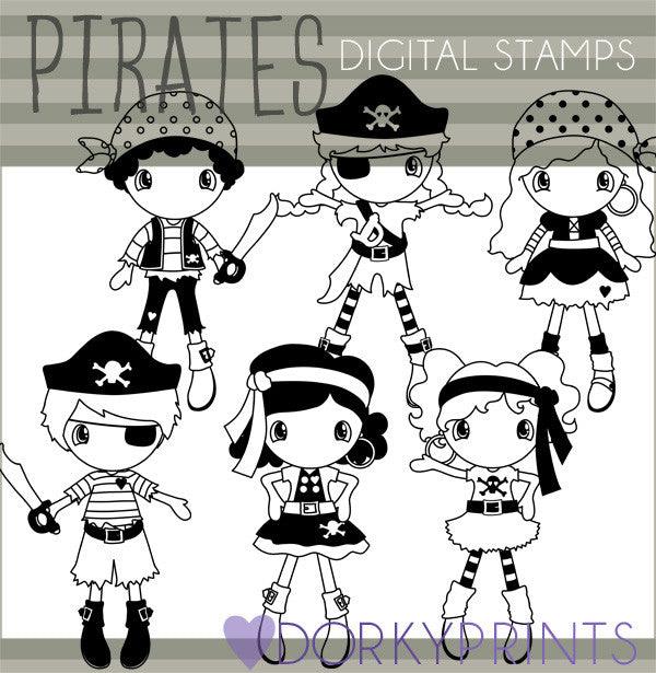 Pirate Blackline Kid Clipart