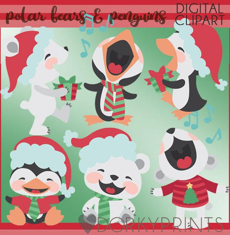 Polar Bears and Penguins Christmas Clipart
