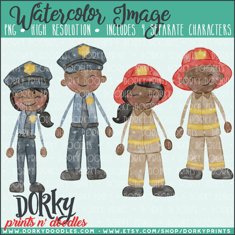 Police and Fire Fighter Watercolor PNG
