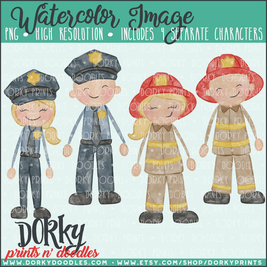 Police and Fire Fighter Watercolor PNG