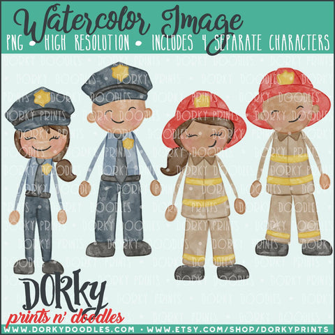 Police and Fire Fighter Watercolor PNG