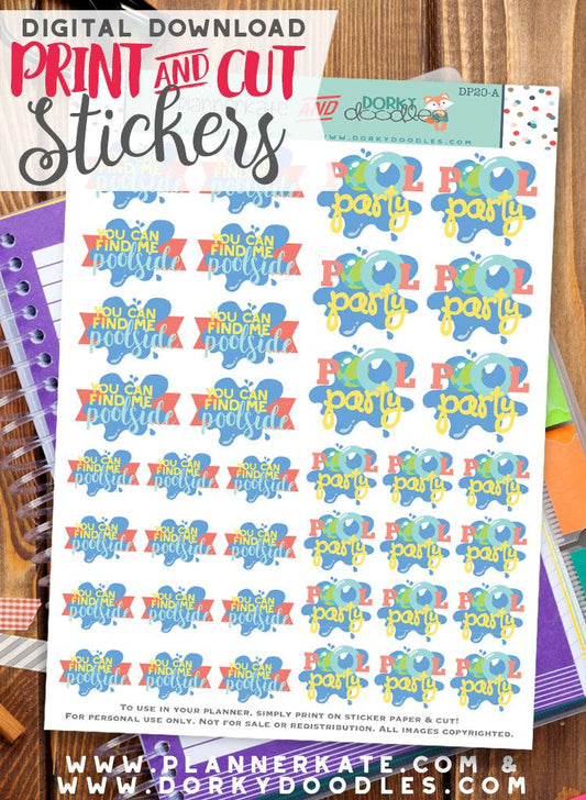 Pool Party Print and Cut Planner Stickers