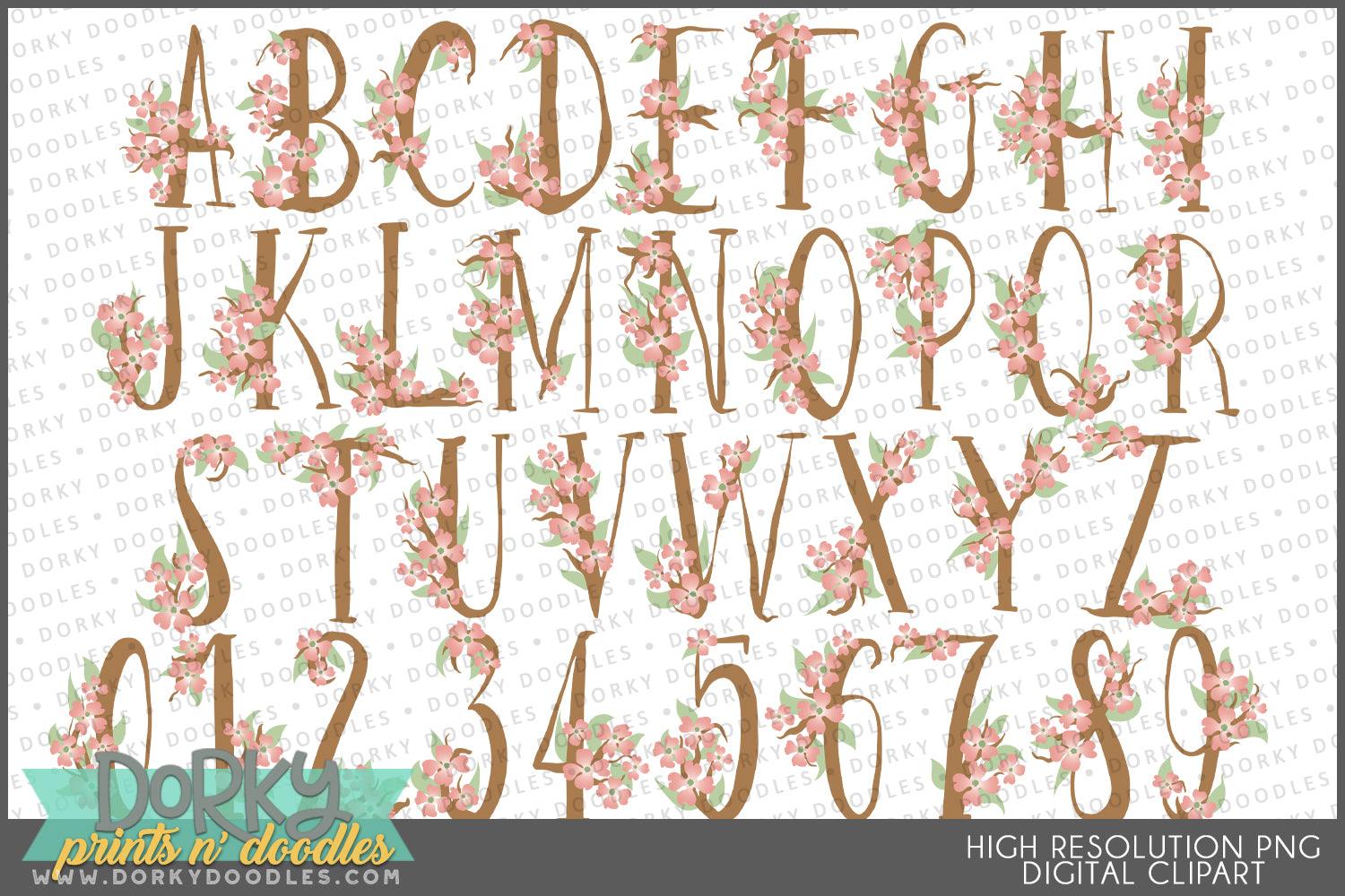 Pretty Dogwood Alphabet Clipart - Dorky Doodles