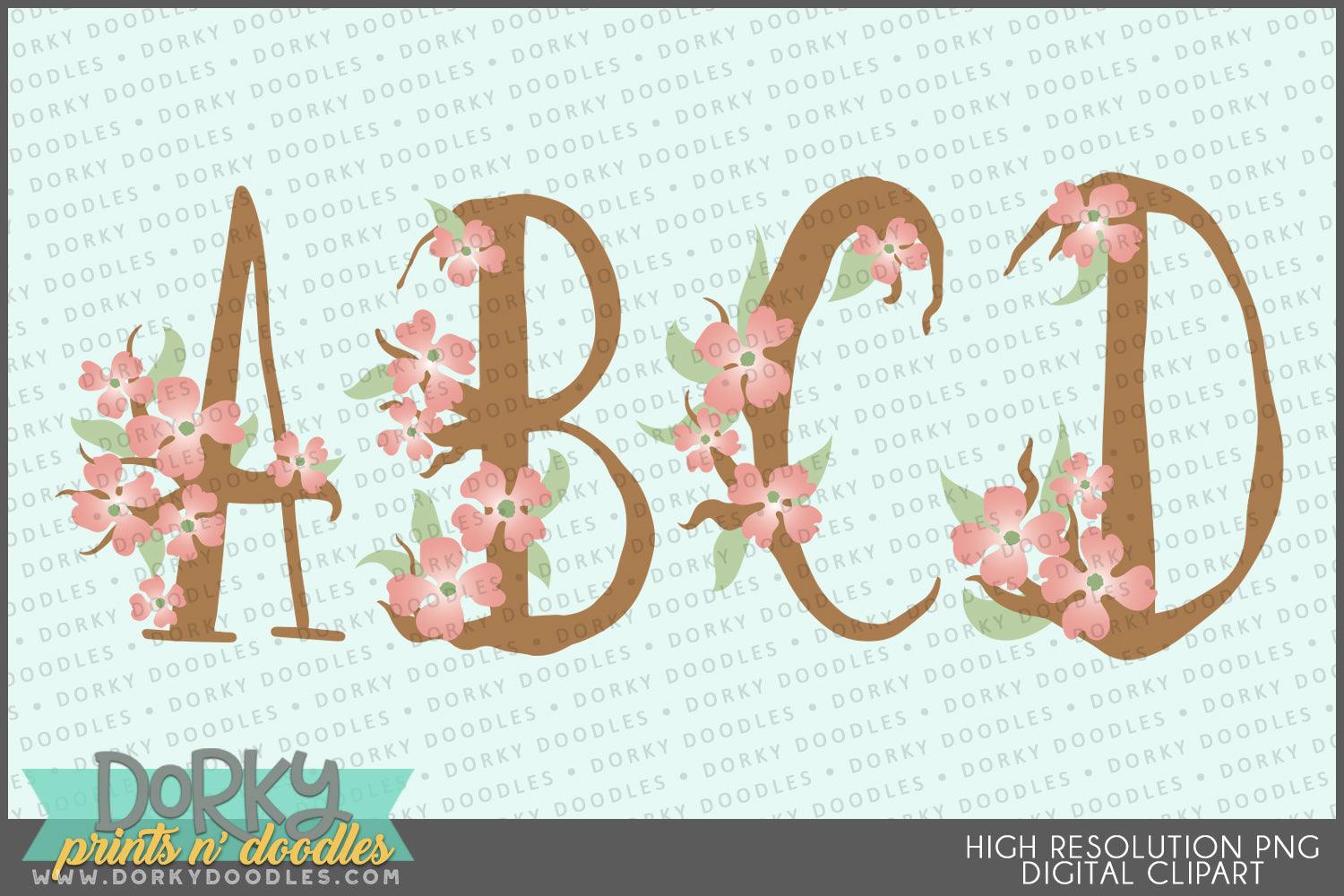 Pretty Dogwood Alphabet Clipart - Dorky Doodles