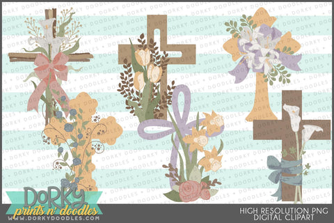 Pretty Floral Easter Cross Spring Clipart - Dorky Doodles