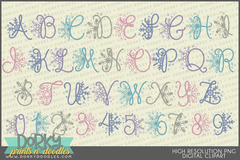 Pretty Snowflake Alphabet Clipart - Dorky Doodles