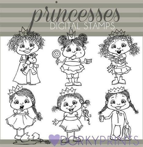 Princess Black Line Character Clipart