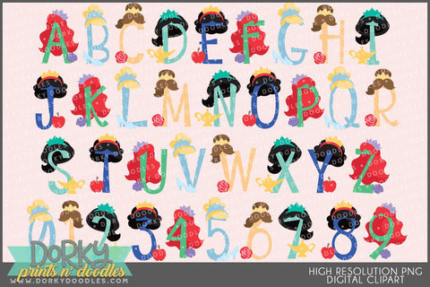 Princess Hair Alphabet Clipart