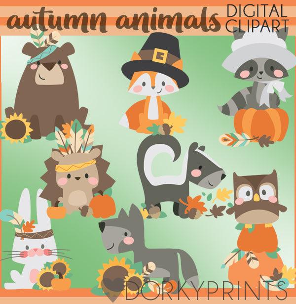 Pumpkins and Animals Thanksgiving Clipart