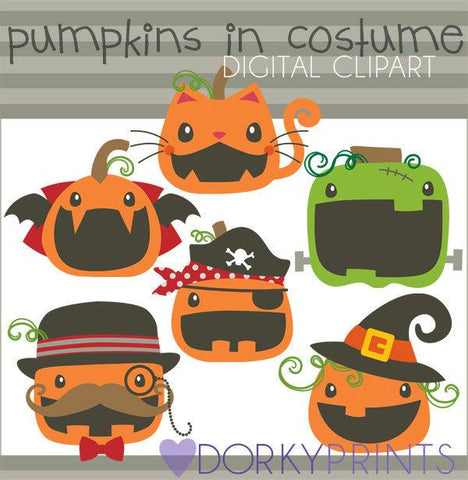 Pumpkins in Costume Halloween Clipart