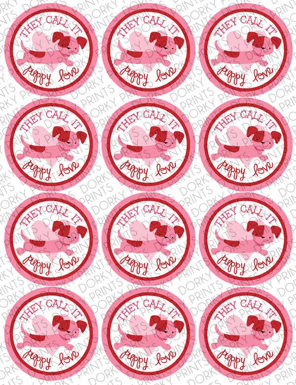 "Puppy Love" Valentine Circle Tags Holiday Printables