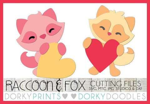 Raccoon and Fox Holding Hearts Valentine SVG Cuttable Files