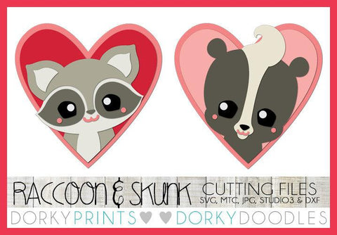 Raccoon and Skunk in Hearts Valentine SVG Cuttable Files