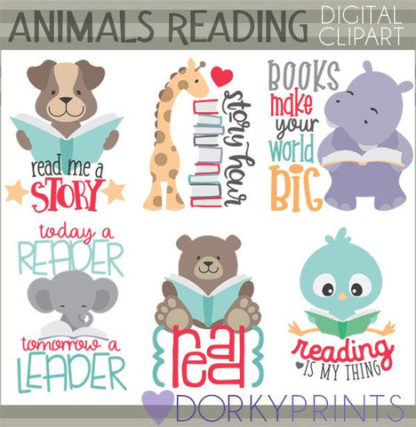 Reading Animals Clipart
