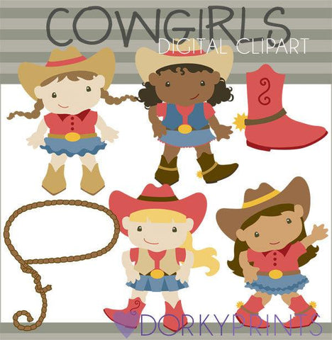 Red and Blue Cowgirl Kid Clipart