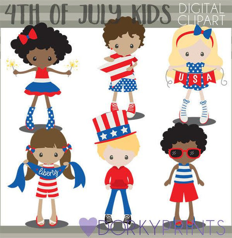 Red White and Blue Kids of Summer Clipart