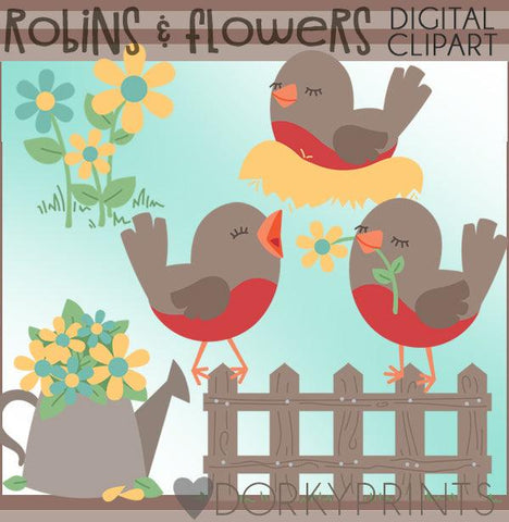 Robin and Flowers Spring Clipart