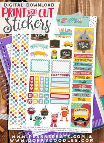 Robot Back to School Print and Cut Planner Stickers