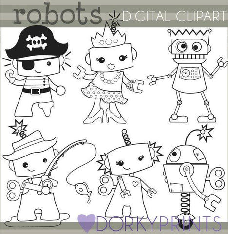 Robot Kids Black Line Sci-fi Clipart
