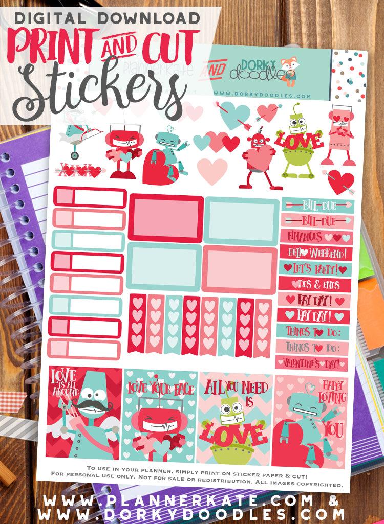 Robot Valentine Print and Cut Planner Stickers