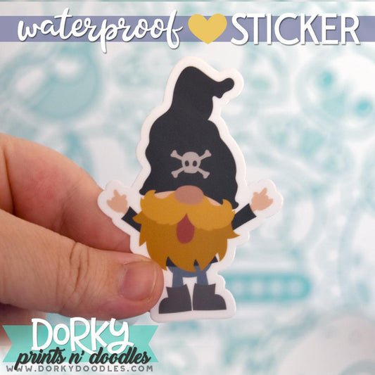 Rocker Gnome Large Waterproof Sticker - Dorky Doodles