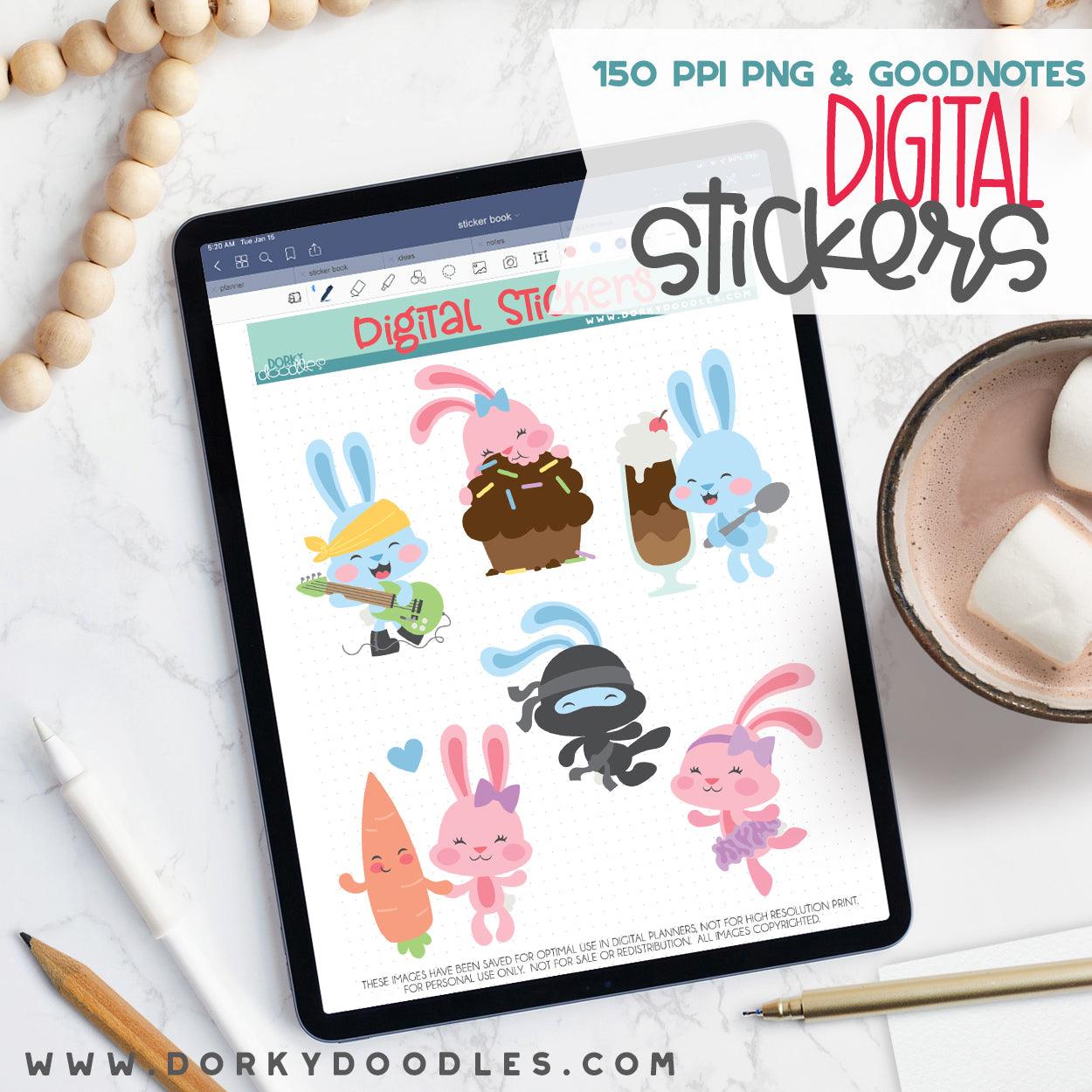 Rockin Easter Bunnies Digital Planner Stickers