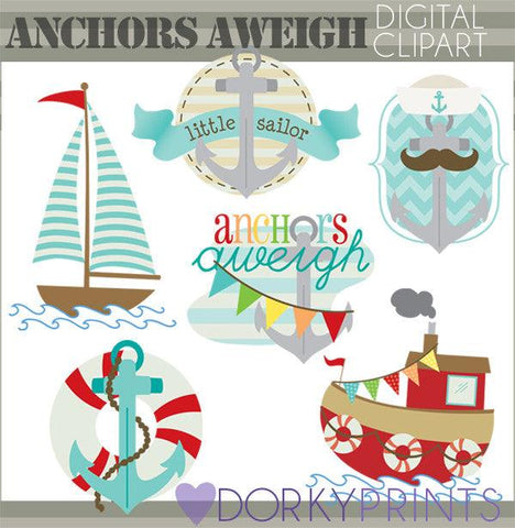 Sailboat and Anchors Summer Clipart