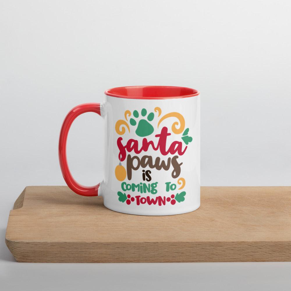 Santa Paws Christmas Mug with Red Inside