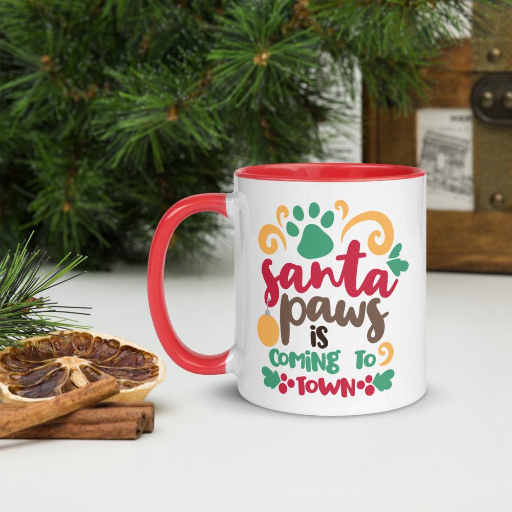 Santa Paws Christmas Mug with Red Inside