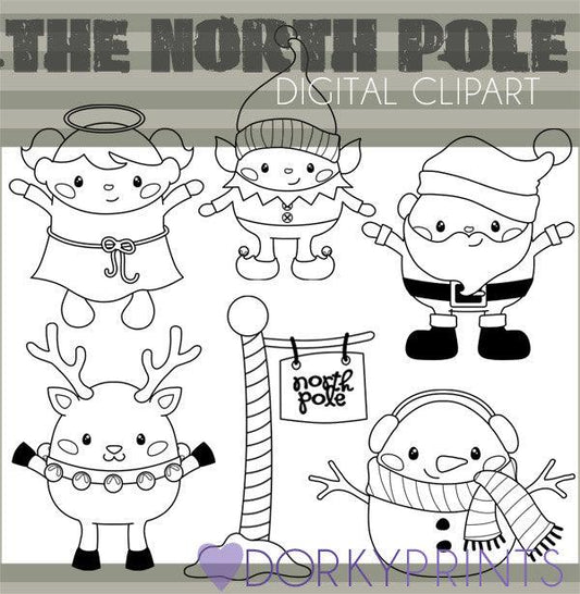 Santa's North Pole Black Line Christmas Clipart